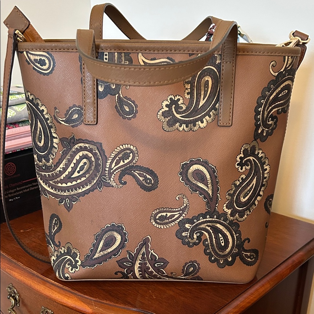 Michael Kors Brown Paisley Tote with Scarf Accent - Picture 4 of 16